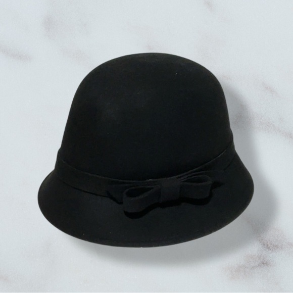 ÀQUA Black Wool Cloche Hat with Side Bow main image 5
